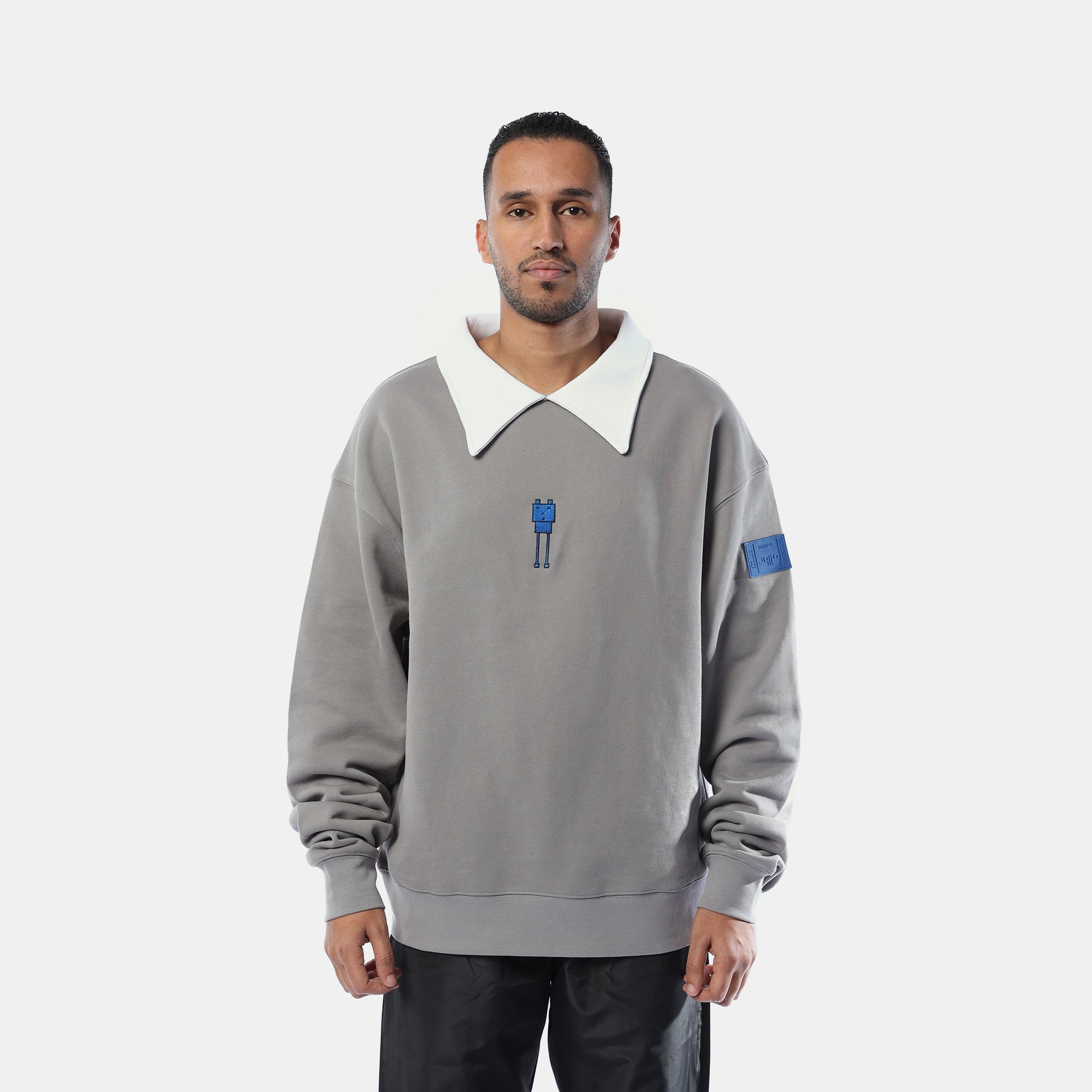 Grey sweater on sale white collar