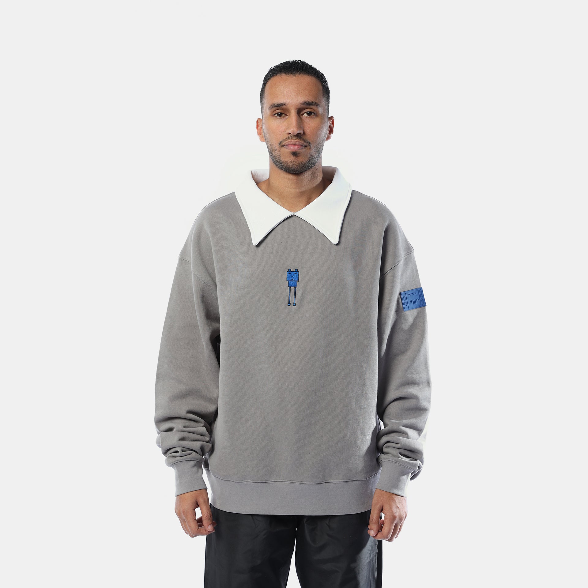 White collar Gray sweater